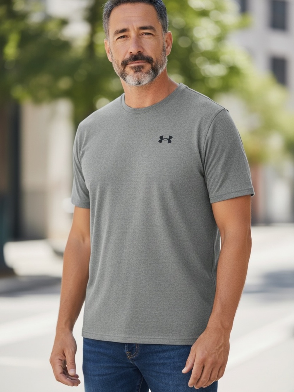 UNDER ARMOUR Gray Short Sleeve Locker T-shirt w/ Center Logo Men’s Size Large